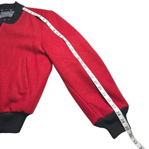 Le Tigre | Men | Vintage 80s Red Wool Felt Bomber Jacket | Size 38 Small - Picture 6 of 11